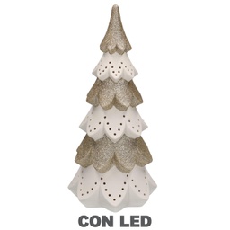 [V6137440000] Albero ceramica bianco oro con led cmø14h29